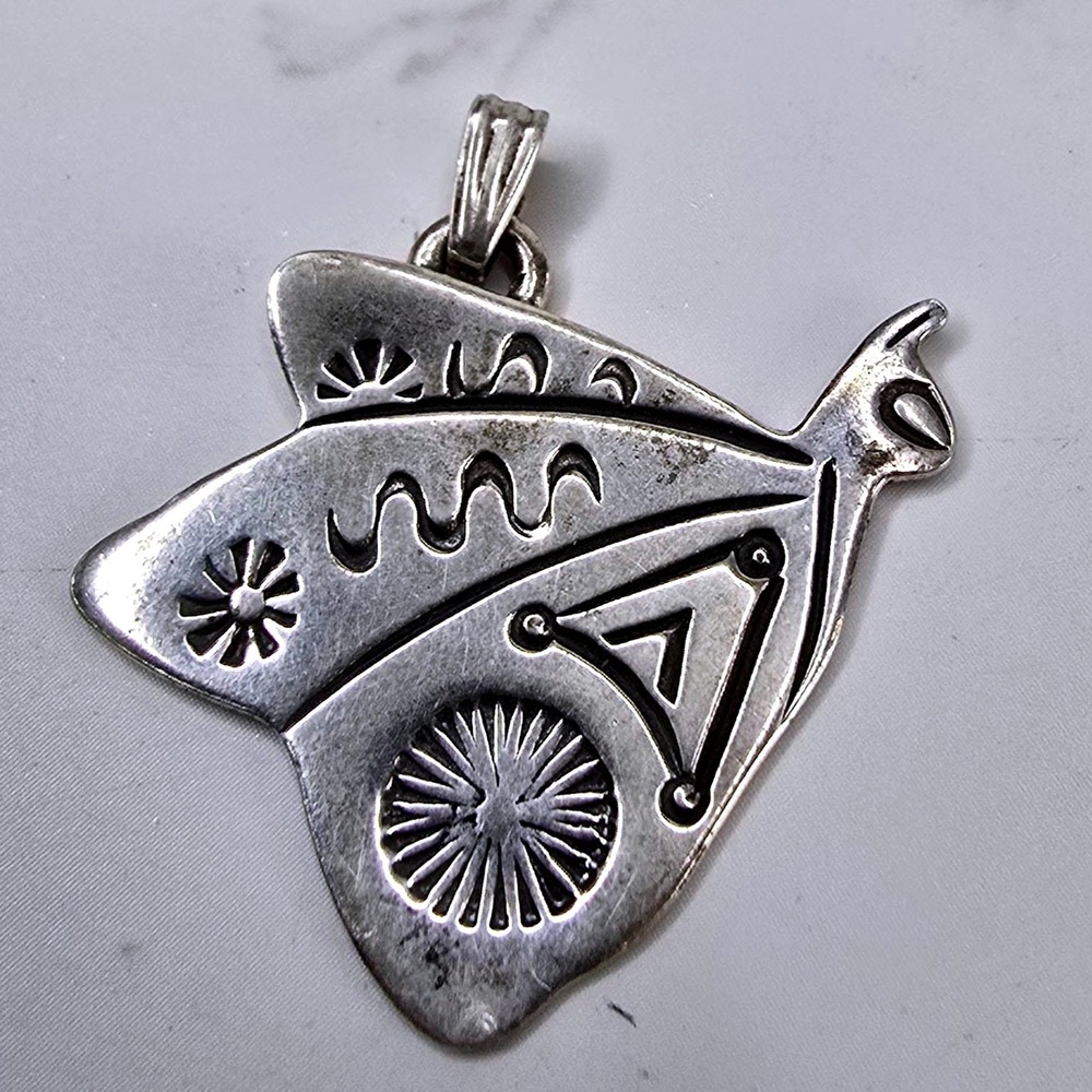 Sterling Silver 925 Southwestern Stamped Butterfly Moth Pendant Signed AJM 2.0g